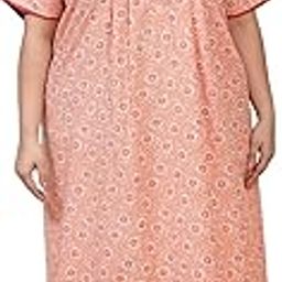 Women Floral Print Half Sleeves Cotton Blend Maxi Nightdress Peach-picture-0