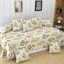 FESTIVAL HOME FURNISHINGS Cotton Fabric 400TC Diwan Set (60X90 Inch Bedsheet 16x16inch Cushion Covers 18x28 inch Bolster Covers, Chops)-image-92