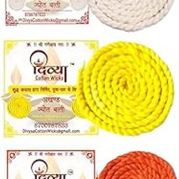 Divya Cotton Wicks™ || Cotton Akhand Jyot Batti || Pure Cotton Diya Batti for Puja || Lambi Batti for Puja || Combo Pack of 12 || 4 Pcs of Each Color Red,Yellow and White-image-82