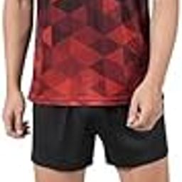 Men's Athletic Sleeveless Tank Top and Shorts Set, Geometric Pattern Design, Navy Blue and Orange, Sports Performance Wear-picture-4