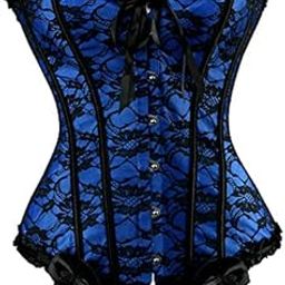 Corsets and Bustiers Victorian Fashion Lace Up Flower Print Gothic Corselet tage Plus Size Halloween Blue White-picture-2
