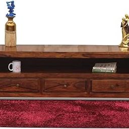 Jdav Solid Wood TV Entertainment Unit with 3 Drawers, Open Shelf Storage Cabinet, Sheesham Wood, Honey Brown Finish-image-83