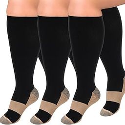 3 Pairs Plus Size Compression Socks for Women and Men Wide Calf 20-30mmhg Extra Large Knee High Support for Circulation-image-24