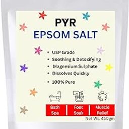 PYR Epsom Salt Soak, Unscented, Magnesium Sulfate USP, Muscle and Feet Relaxation, Soothing, Pack of 1 450gm-10