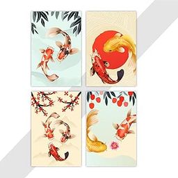 ISEE 360® Japanese Fish Abstract Decoupage Paper Sticker for Craft DIY Scrap Booking Art Decor Workers (A5 Size) 4 PCs-16