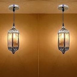 Keyplus Antique Brass Hanging Light for Ceiling, Iron Moroccan Pendant Lamp for Living Room, Balcony, Foyer, E-27 Holder, Vintage Style, (Bulb Not Included), Pack of 2-image-42