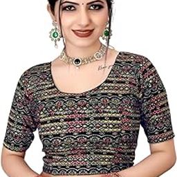 Designer Printed Crop Blouse, Half Sleeves, Multicolour Embroidered Pattern-picture-32