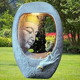 Water Fountain Outdoor Big Size Garden Oval Face Buddha Water Fountain with LED Lights, Water Pump for Decoration, Resin Fiberglass-image-83