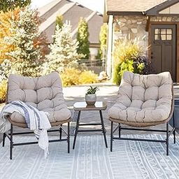 DEVOKO Patio Furniture Set 3 Piece Porch Backyard Garden Outdoor Furniture Rattan Chairs with Cushions for Garden, Balcony, Lawn, Backyard (Beige and Cream)-image-65
