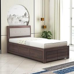 Ganpati Arts Sheesham Wood Euro Single Size Bed with Box Storage for Bedroom Wooden Single Bed Palang for Home 1 Year Warranty (Walnut Finish)-image-16