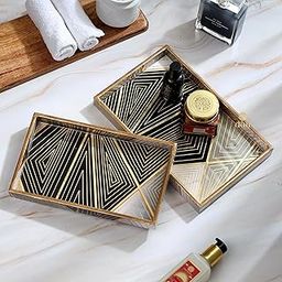 DULI Set of 2 MDF Wood Square Trays Enamel Coated|Rectangle Trays Set of 2|Serving Trays|Wooden Tray|Kitchen&Dining Decorative|Resin Tray|11X7 & 10X6 Inches (Setof2Rct: Geometric)-34