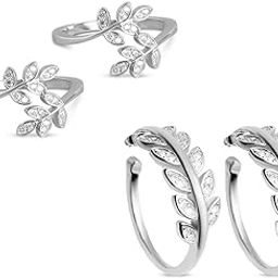 925 Sterling Silver Leaf Rhodium Plated Cubic Zirconia Combo Women Toe Ring | Gift for Women With Certificate of Authenticity and 925 Hallmark-image-66