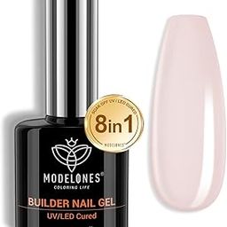 Modelones 8-in-1 Builder Nail Gel 15ml from BELLE GAGA Nude Pink Gel Builder for Nails, Hard Gel Builder Nail Strengthener Extension Color Gel Base Rhinestone False Nail Tips Glue Gel in a Bottle-44