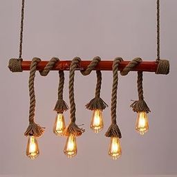 JACKAL® Vintage Pendant Light Hemp Rope Bamboo Antique Retro Loft Island Hanging Light Pendant Lamp | Ceiling Light Hanging for Bar, Restaurant, Living Room Decoration - Bulb Included-image-14