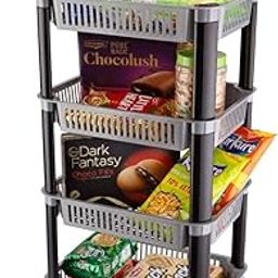 SWEEVAN Multipurpose Plastic Storage Rack for Kitchen, Onion Potato Sabji, Fruit Corner Storage Stand Basket, Folding Rack, Countertop Kitchen Organizer Cart, Kitchen Trolley Rack (Grey, 4)-image-66