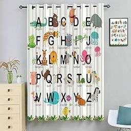 Newturn Textiles Kids Room Curtains (5ft Pack of 1), Grommet | Cute for Kids Room | Window Curtain | Polyester Material | HD Print Semi Transparent | Alphabet Print | White-picture-16