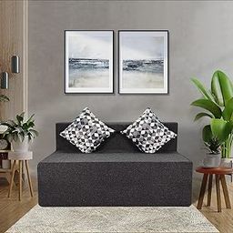 Seventh Heaven 4 * 6 Jute Fabric Washable Cover with 2 Cushions 2 Seater Double Foam Fold Out Sofa Cum Bed (Finish Color - Grey Delivery Condition - Pre-Assembled)-16