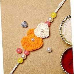 Designer Little Hearts Crochet Rakhi For Brother Bhai Bhaiya | Handrcrafted With Soft Cotton Thread | Little Hearts Rakhi for Boys Men Brother (Orange & Ivory)-image-44