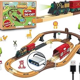 BOOGYWOOGY Metal Die Cast Jungle Theme 81 Pieces DIY Magnetic Toy Train Set - USB Rechargeable Type-C Engine, Interactive Magnetic Tracks, Educational STEM Toy for Kids, Creative DIY Playset-image-39