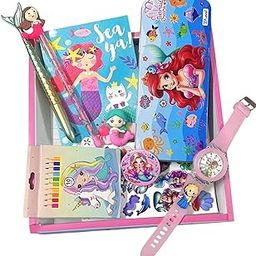 TOOYEP 9 in 1 Mermaid rakhi Gift Combo Set For Girls Kids cute stylish Gift box Stationery Set Age 6-8 Years 10-12 Year I Diary, Stickers, pen, pencil case, badge, Eraser, watch& colors-image-72