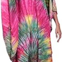 Women's Tie-Dye Kaftan– V-Neck, Kimono Sleeves, Knee Length | Free Size Fits M to 5XL|Resort & Holiday Wear-image-97