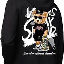 Mens Black Color Graphic Printed Hooded Sweatshirt - Teddy Hoodie-image-2
