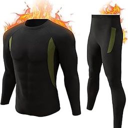Thermal Underwear for Men Long Johns Fleece Lined Hunting Gear Bottom Top Set Base Layer for Cold Weather, Black-image-45