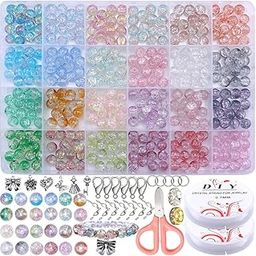 SANNIDHI® 24-Color Craft Beads for DIY Bracelet Making Beads 8mm Fancy Colored Crackle Glass Crackle Bulk Colorful Crafting DIY Jewelry Making Crafting Decorative-picture-22