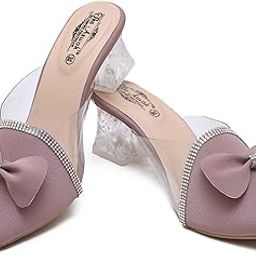 Women's Black Fancy Heel Sandal | Pointed Toe Transparent Block Heels with Glitter Straps | Slip-On Design | Cushioned Footbed for Comfort Stylish Heel | Girls Sileepar-image-64