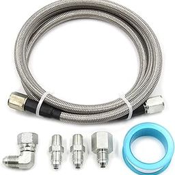 Steel Braided Turbo Oil Feed Line -4AN, Pressure Stainless Remote Turbocharger Sensor Teflon 4 AN Gauge Line Kit (72 inch)-78
