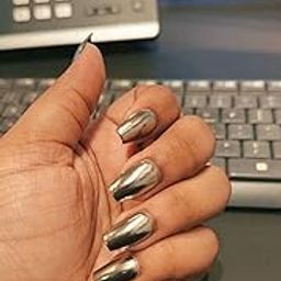 Soo Naily by The Vastra Studio – Silver Chrome Metallic Nail Extensions | 12 Pcs Press-On Nails with Nail Glue Stickers | Reusable False Nails for Women | Office, College, Daily Wear | DIY Manicure Kit-37