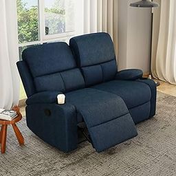 Nilkamal Matt 2 Seater Fabric Manual Recliner with Cup Holder | 1 Year Warranty | Self Assembly | Blue-image-49