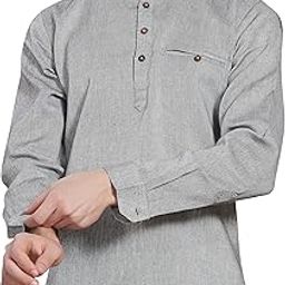 Men's Pure Cotton Linen Full Sleeves Ethnic Casual Relaxed Fit Short Kurta/Shirt-picture-7