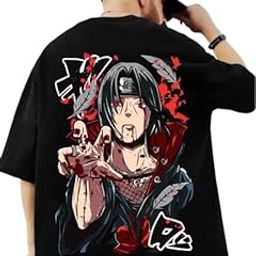 Anime Graphic T-Shirts Collection, Oversized Black Cotton, Japanese Manga Print, Short Sleeve-image-45
