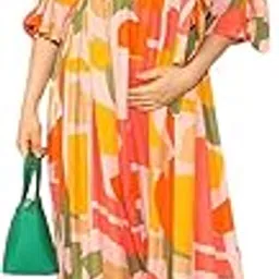 moms maternity Stylish Women's Pure Cotton All Over Graphic Printed Yellow & Orange Gown Kurti, Maternity Dress, and Feeding Dress – Comfortable and Elegant Maternity Wear for Women's-picture-29