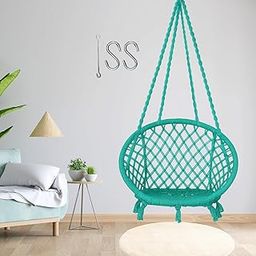 ORILEY Hanging Swing Chair Rope Hammock Cotton Jhula with Accessories 100kg Capacity Balcony Living Room Indoor Outdoor Suitable for Kids and Adults (Pack of 1, Green)-image-8