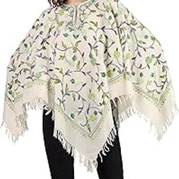 Kashmir Hunar Kashmiri women's woolen Aari full allover jalli Embroidered Poncho/Shrug-image-46