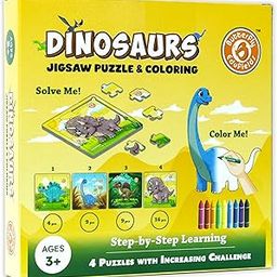 Dinosaurs Jigsaw Puzzles for Kids Ages 3-6, 4 Packs Jigsaw Puzzles for Kids Ages 2 3 4 56, Preschool Educational Puzzles Boards Toys Gifts for Boys Girls & Coloring Sheets-23
