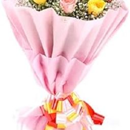 Floral Fantasy® Valentines Day Gift | Fresh Flowers Bouquet Arrangement - 10 Mix Clolour Roses in Paper Packing-image-36