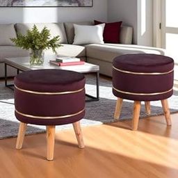 ShadowKart Puffy Stool for Living Room Set of 2 Pouffes for Sitting Ottoman Pouffes Ottoman Stool Dressing Table Footstool, 16x16x18 Inch, Coffee-image-75