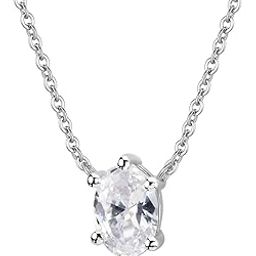 92.5 Sterling Silver Oval Solitaire Sparkler Pendant, Rhodium Plated Necklace, Elegant Whites Collection, Gift for Women, BIS Hallmarked-3