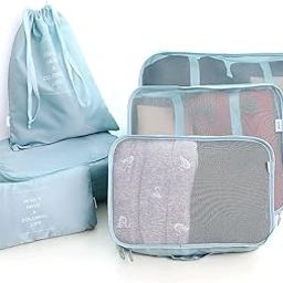 LATIQ MART 6 Pcs Packing Cubes System Lightweight Travel Storage Foldable Suitcase Organizer Laundry Bags Compression Pouches for Luggage (Skyblue)-image-30