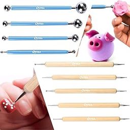 Oytra Dotting Tools 9 Pcs/Set for Clay Dot Mandala Embossing Modelling Ball Stainless Steel Wooden Tool for Fondant Cake Decorating Nail Art Rock Painting for Beginners Artists Adults-18