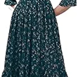 fashion2wear Women's Georgette Midi Dress with Floral Printed Pattern 3/4th Sleeves Knee Length Round Neck and Regular Fit-picture-4
