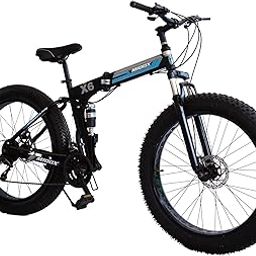 MIOOX Fat Tyre Folding Black Cycles Bicycle Dual Suspension Fat Mountain Bike with 26X4 Inch Wheels and with 21 Speed Shimano Gears 26 T Fat Tyre Cycle for Unisex Adults 18 Inches (Blue)-9