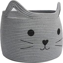 ☆LBY® Grey ☆LBY® Large Woven Cotton Rope Storage Basket, Laundry Basket Organizer for Towels, Blanket, Toys, Clothes, Gifts | Pet Gift Basket for Cat, Dog - 15.7" L×11.8" H,-image-40