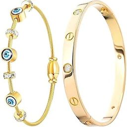evil eye bracelet for women stylish Evil Eye Bangles for women Anti Tarnish Adjustable hand Rose gold Bracelet for girls Kada for Women Magnet Accessories Jewellery friendship crystal combo-image-17