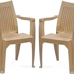 Nilkamal CHR2209 Plastic Arm Chair for Indoor/Outdoor/Study/Office/Living Room/Dining Room/Bedroom/Kitchen/Garden/Stackable Chair - Set of 2 Pcs Chair (Marble Beige)-image-43
