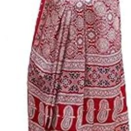 Women's Red Mashroo Mix Ajrakh Printed Modal Semi Gajji Silk Soft and Smooth Saree & Blouse(Unstitched)-36