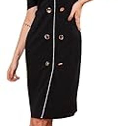 Black Double Button Placket Bodycon Dress-image-8
